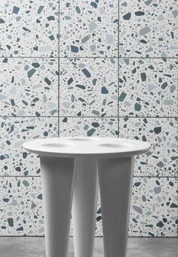 Quintessenza Confetti Bianco vloer- en wandtegel Petrolio 18,6 x 18,6 cm