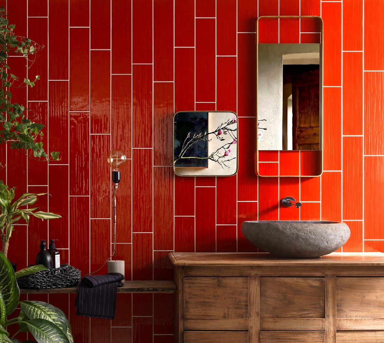 Tonalite Paintboard wandtegels Rosso glans 10 x 40 cm